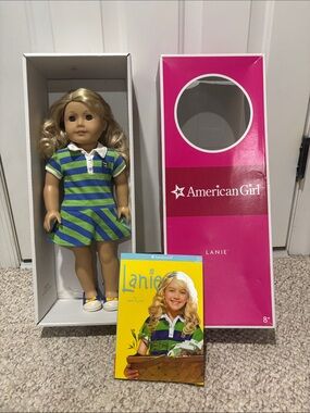 American Girl Lanie Doll with Blue and Green Striped Dress